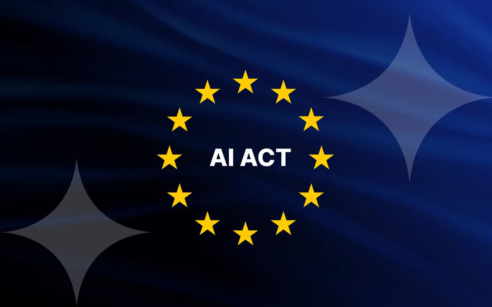 AI Act - EUs stjernesirkel med teksten AI ACT på en mørkeblå flaggbakgrunn