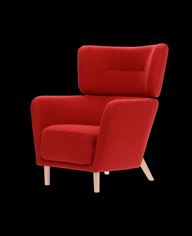 Moderne rød wingback-lenestol med treben