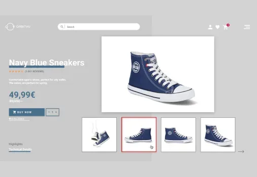 UI for produktside med marineblå joggesko