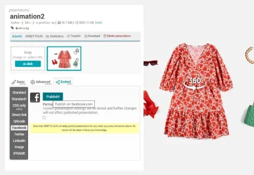 Presentasjonsinnstillinger for 360 produktvisning