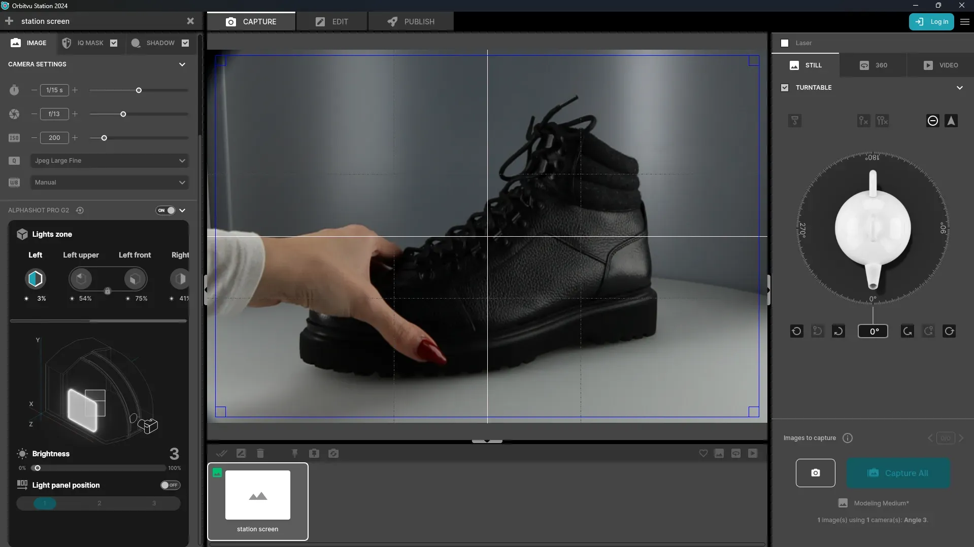 Orbitvu Station 2024 opptaksgrensesnitt for produktfoto