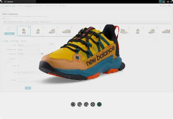 Visning av New Balance terrengløpesko i Orbitvu-administrasjonsgrensesnittet