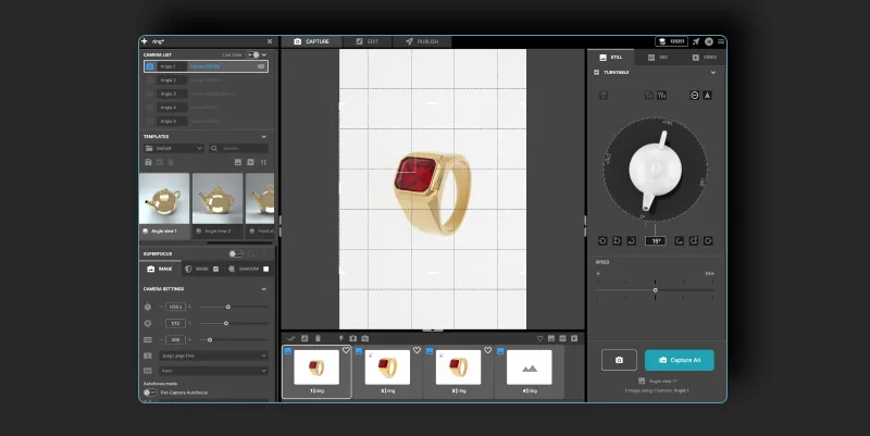 Ta bilde av produktet og åpne en Still Asset i Edit tab