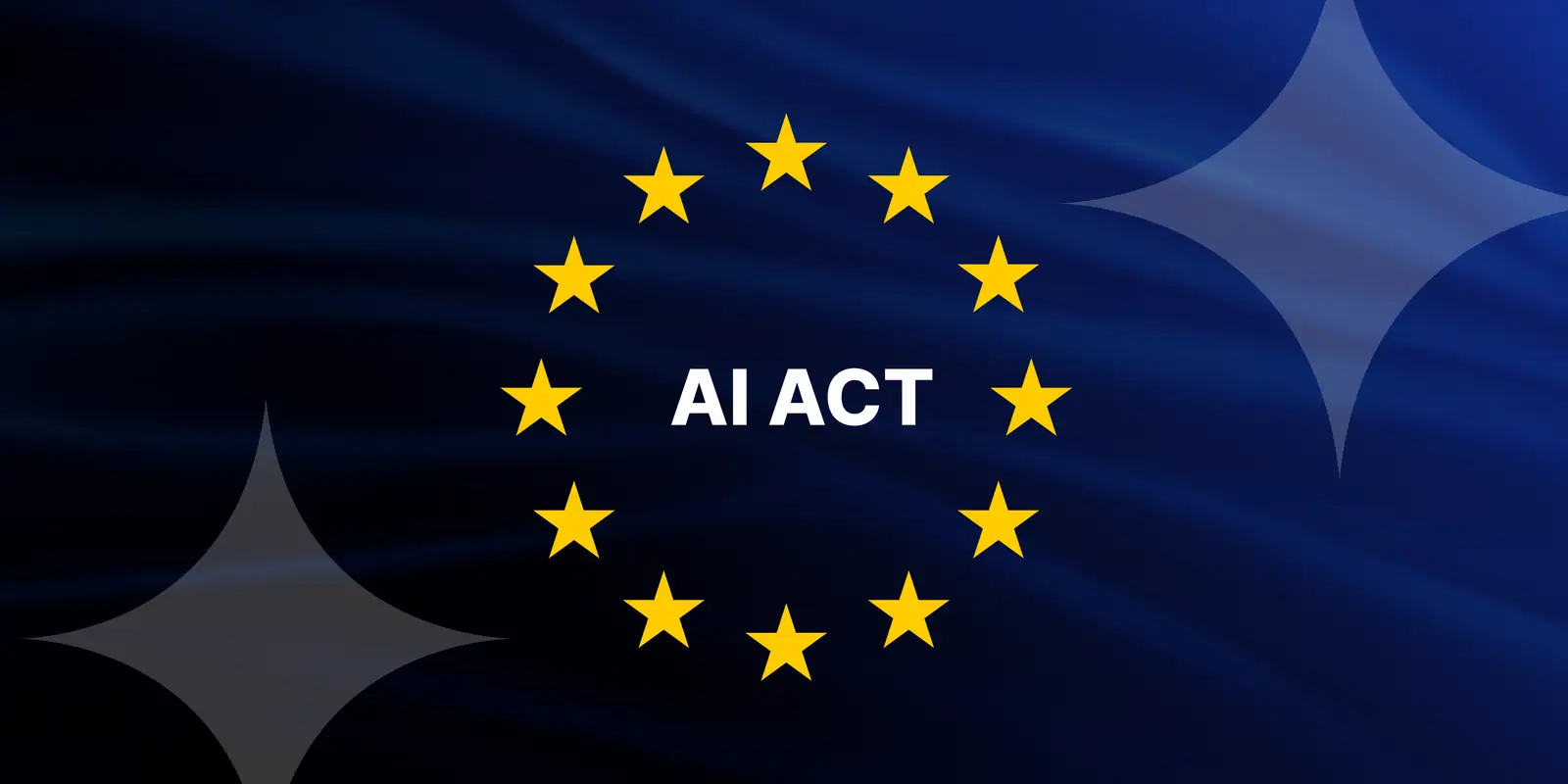 AI Act - EUs stjernesirkel med teksten AI ACT på en mørkeblå flaggbakgrunn