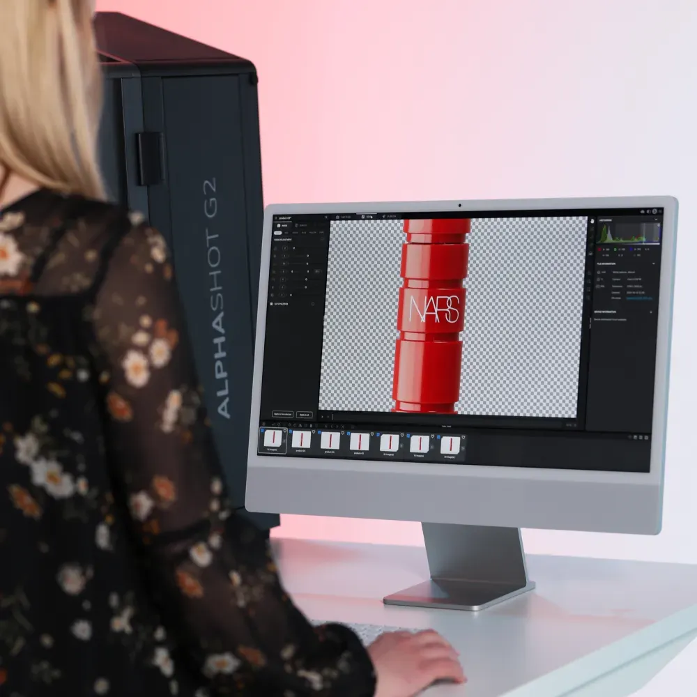 Oppsett for produktfotografering av kosmetikk med flere produkter